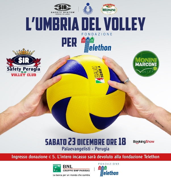 “L’Umbria del Volley per Telethon”! Sabato 23 dicembre derby della solidarietà Perugia-Spoleto!