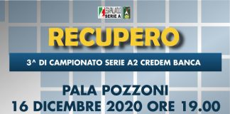 Mercoledì 16 dicembre il recupero con la Sieco Service Ortona