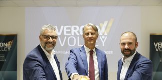 Marchesi, Fanini, Venturi alla presentazione ufficiale di Verona Volley