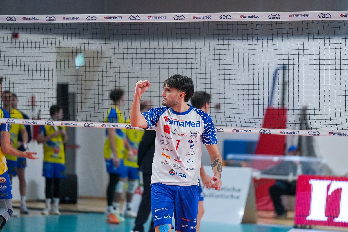 Francesco Andriola esulta dopo un punto (foto Di Gangi)