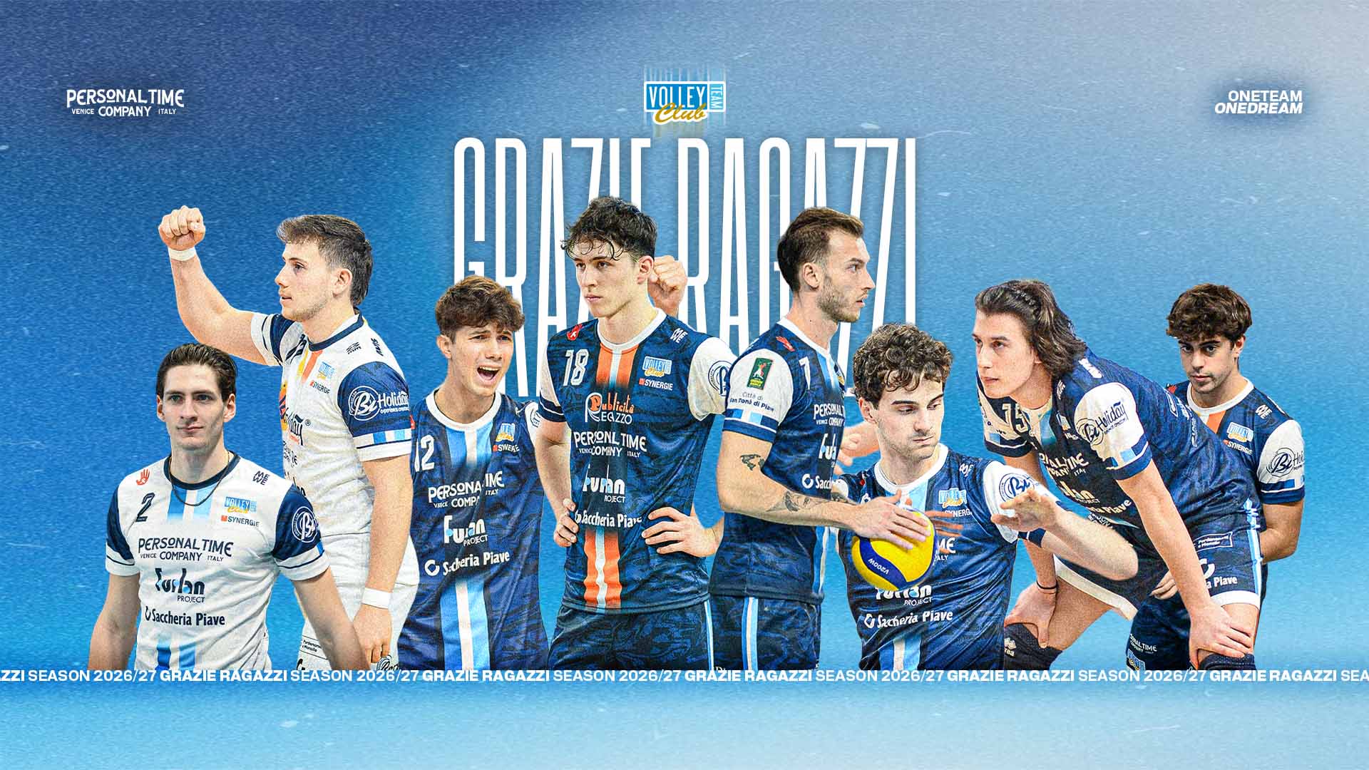 PersonalTimeSanDonaPallavolo_SalutiStagione2026_27_SalvadorPaludetFedriciBellucciZanattaFilippelliCunialBarbon_