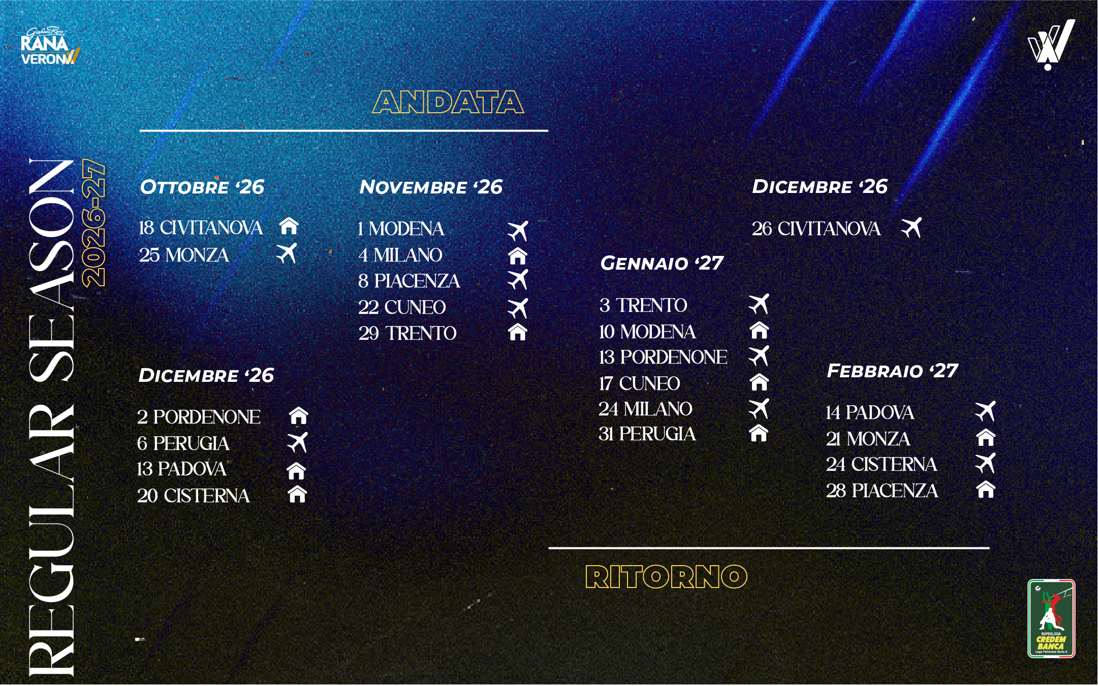 Il calendario della SuperLega 26/27: Verona parte in casa con la Lube
